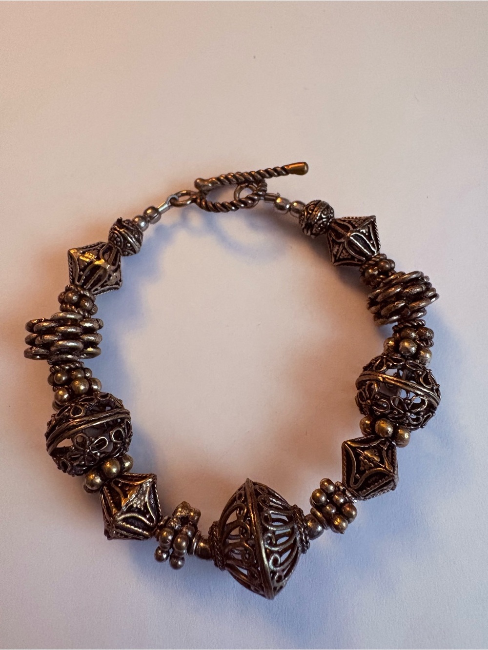 Ornate Antique-Style Metal Bead Bracelet in Dark Bronze